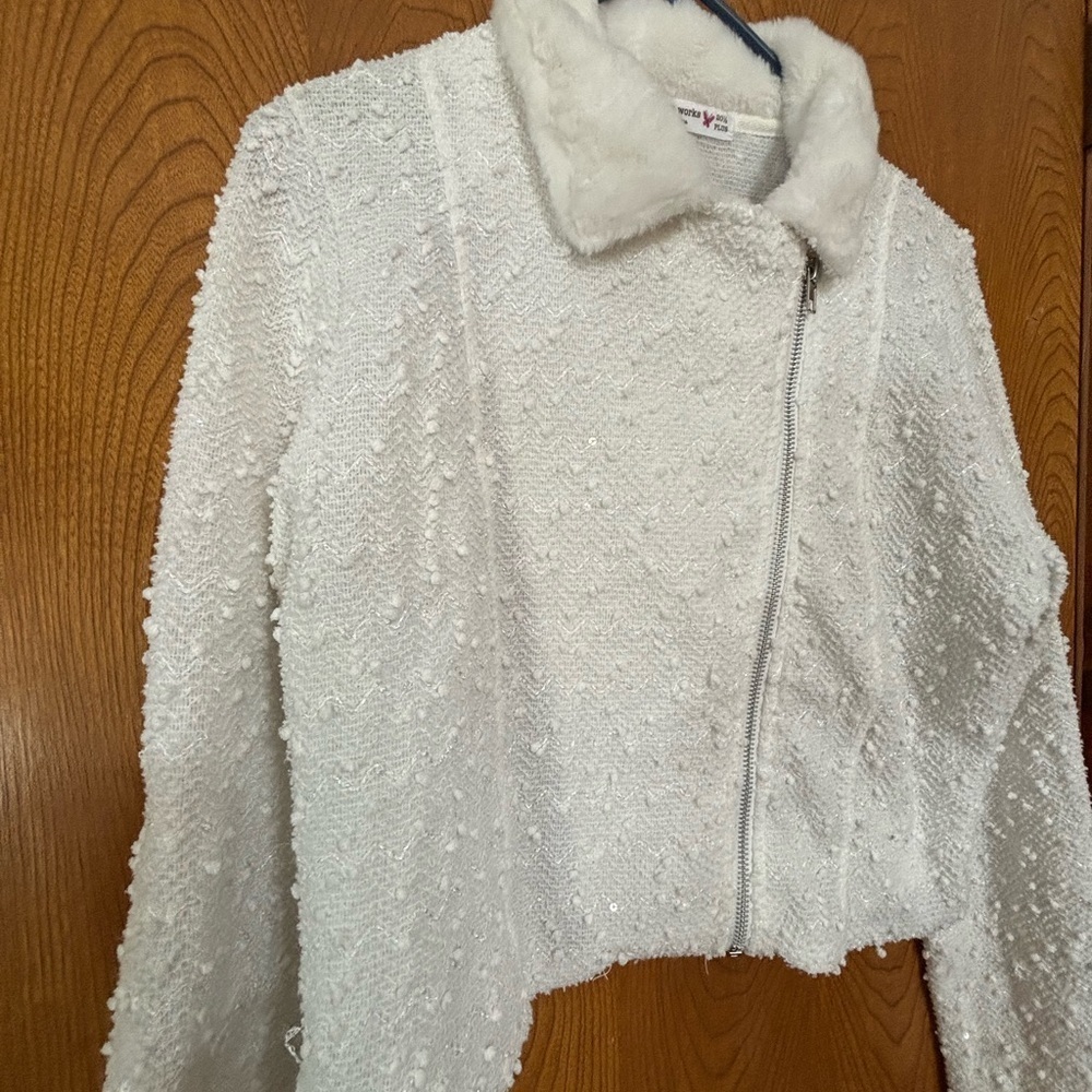 Knit Works plus size White Teddy Jacket Cozy Cropped Style - Picture 2 of 6